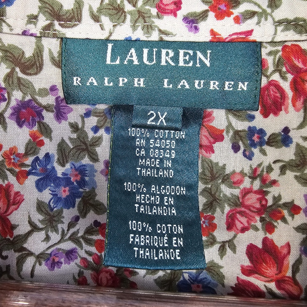 Lauren Ralph Lauren 2X Floral Button Front Blouse Cotton Lace Trim Plus Size - Picture 6 of 6